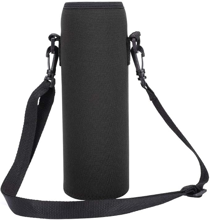 Water Bottle Holder, Water Bottle Sling Bag, Water Bottle Sleeve with Detachable Strap and Built-in Buckle, Slightly Elastic Opening can Prevent Bottle from Falling Out(Black)