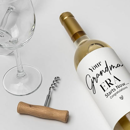 8 Pcs Grandma Pregnancy Baby Announcement Wine Labels, Funny Pregnancy Baby Announcement Gifts for New Grandma Wine Bottle Stickers Labels, Your Grandma Era Starts Now Wine Labels