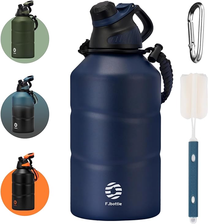 Insulated Half Gallon Water Bottle 64oz with Magnetic Lid,Stainless Steel Double-Wall Vacuum Leak Proof Sports Insulated Jug with Paracord Handle, Keep Water Hot & Cold for Outdoor,Gym