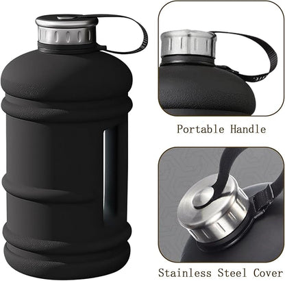2.2L Half Gallon Water Bottle, 73 OZ Large Water Jug BPA Free PETG Plastic Reusable Drink Container with Handle, Wide Mouth Leak proof Big Sports Jug for Gym Fitness Hiking Outdoor (Black)