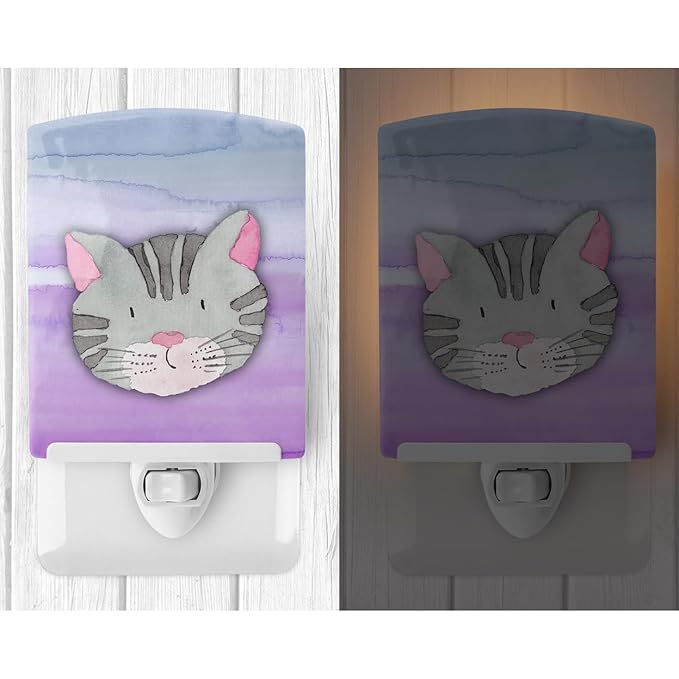 Caroline's Treasures BB7355CNL Cat Face Watercolor Ceramic Night Light Compact, UL-Certified, Ideal for Bedroom, Bathroom, Nursery, Hallway, Kitchen, 6x4x3, Multicolor