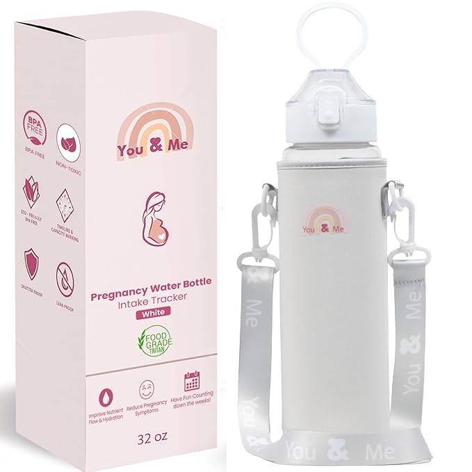 Pregnancy Water Bottle Tracker (32oz)-Essential Maternity Must-Have with Milestone Stickers -Pregnancy Gifts for Expecting Moms-Pregnancy Essentials Nausea Relief - BPA-Free