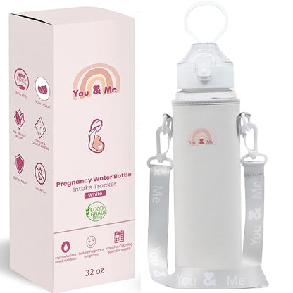 Pregnancy Water Bottle Tracker (32oz)-Essential Maternity Must-Have with Milestone Stickers -Pregnancy Gifts for Expecting Moms-Pregnancy Essentials Nausea Relief - BPA-Free