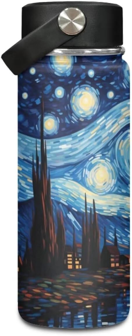 Starry Night Insulated Water Bottle for Hot Drink Wide Mouth Water Jug for Fitness, Gym and Outdoor Sports, Leak-proof,18 Oz