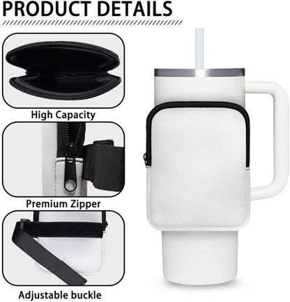 Cute Cat Stanley Cup Pouch with Adjustable Strap Water Bottle Storage Bag 40oz IceFlow Tumbler Pouch for Stanley Accessories