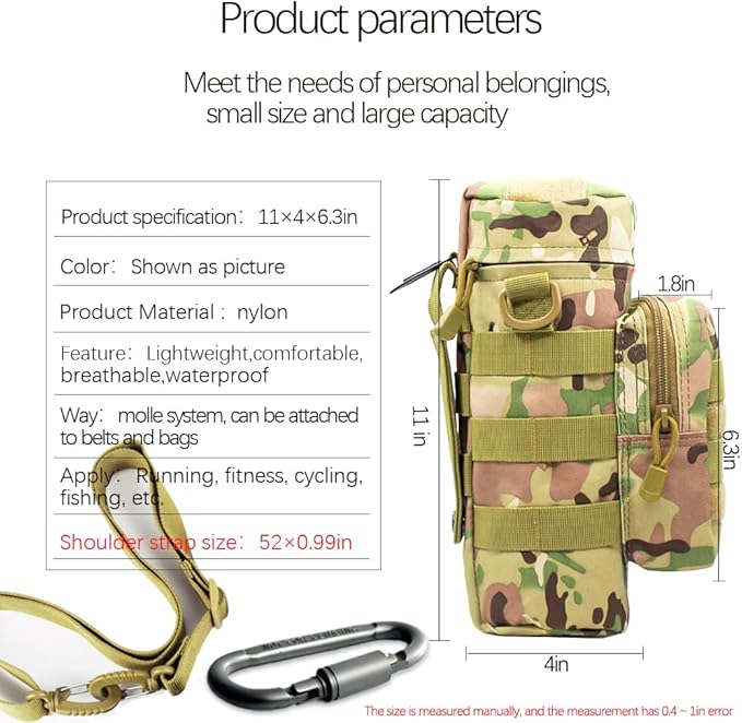 Outdoor Military Tactical Water Bottle Bag, Multi-Function Mount Water Bottle Bag for Camping Trip, with Adjustable Shoulder Strap, Large-Capacity Water Bottle Bag on Waist