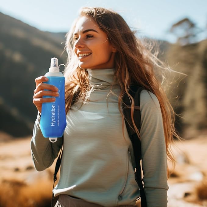 Blue Soft Flask, TPU Foldable Running Hydration Flask, for Hydration Packs/Running Vests-Running, Hiking, Cycling Folding Bottle-8.5 oz (250 ml)