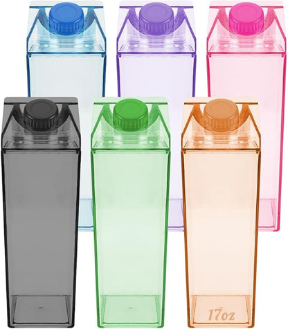 37PCS Milk Carton Square Water Bottle Set, Milk Carton Container 17oz for Refrigerator, Including Straw, Straw Lid, Straw Brush, Sponge Cup Brush, Cup Spout Brush, Label Sticker