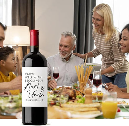 8 Pcs Pregnancy Baby Announcement Wine Labels, Funny Pregnancy Baby Announcement Gifts for Aunt And Uncle Wine Bottle Stickers Labels, Pairs Well With Becoming An Aunt And Uncle Wine Labels