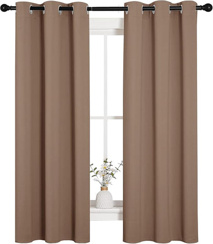 NICETOWN Blackout Window Curtains and Drapes for Kitchen, Window Treatment Thermal Insulated Solid Grommet Blackout Drapery Panels (Set of 2 Panels, 34 by 63 Inch, Cappuccino)