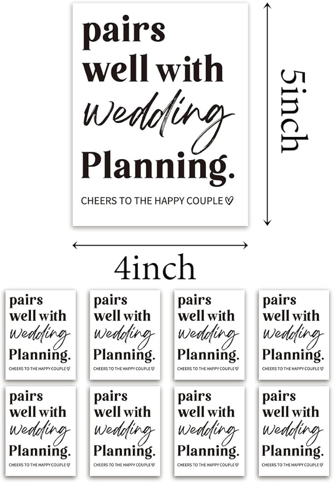 8 Pcs Wedding Wine Labels, Wedding Gifts Bridal Shower Wedding Gifts for Couples 2024, Wedding Party Decorations Wine Bottle Stickers, Pairs Well with Wedding Planning Wine Bottle Labels