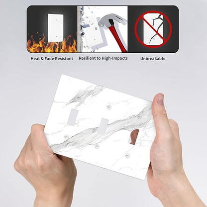 Marble Grey Wall Plate Decorative Light Switch Cover 3-Gang Triple Toggle for Bathroom Farmhouse Kitchen Bedroom White