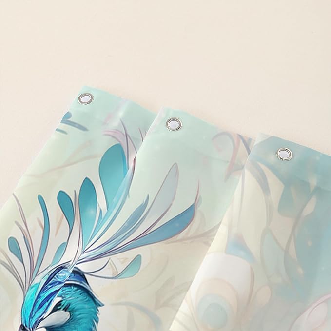 AILONEN Peacock Shower Curtain, Green Bird Shower Curtain for Bathroom Decor,Beautiful Bird Peacock Bath Curtain for Girls Women Fresh Nature Waterproof Curtains Sets 36" W*72" H