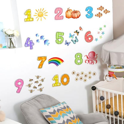 Colorful Numbers and Animals Wall Decal - 94x37cm Decorative Sticker for Kids' Rooms
