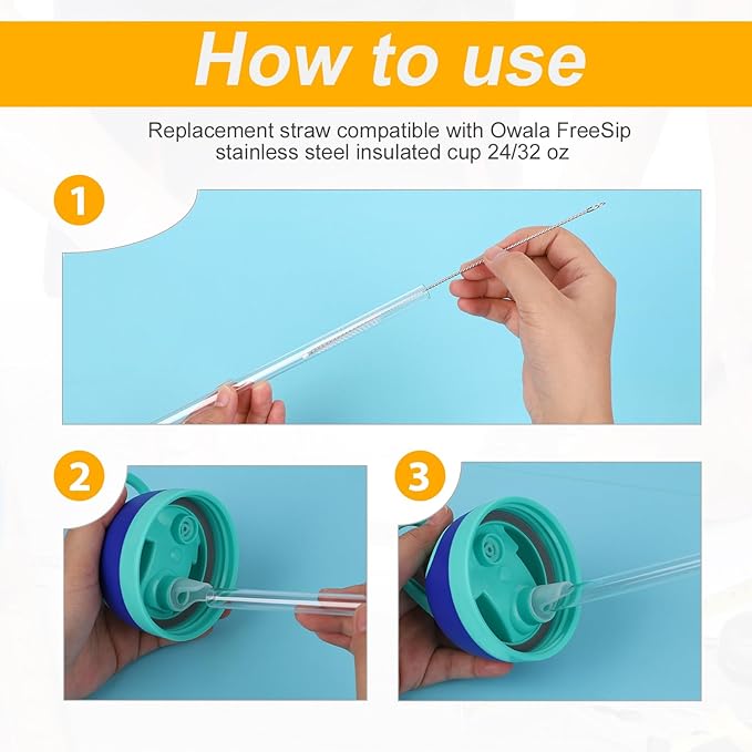 6pcs Replacement Straws & 2pcs Gasket Compatible with Owala FreeSip With Cleaning Brush, Reusable Plastic Straws Lid Sealing Rings Accessories for Owala FreeSip 24/32oz Insulated Water Bottle
