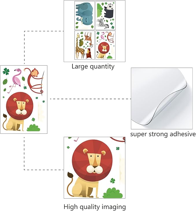 CREATCABIN 4pcs Cartoon Animal Vinyl Wall Decal Forest Wall Stickers Self-Adhesive Peel Stick Nature DIY Mural Decoration for Girl Boy Bedroom Living Room Kitchen Wardrobe Door Playroom Classroom