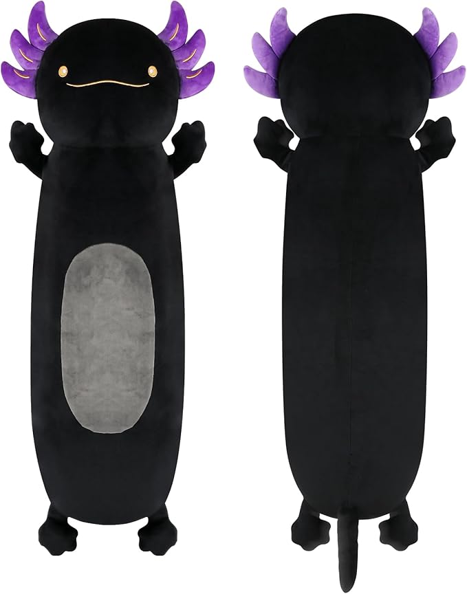 36" Giant Black Axolotl Stuffed Animal, Cute Soft Long Axolotl Plush Body Squishy Pillow Big Plushies Toy, Gift for Kids, Boys, Halloween, Christmas, Thanksgiving, Birthdays