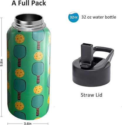 32oz Pickleball Water Bottle Insulated Vacuum Stainless Steel Tumbler Travel Mugs With Straw for Gym Camping Hiking