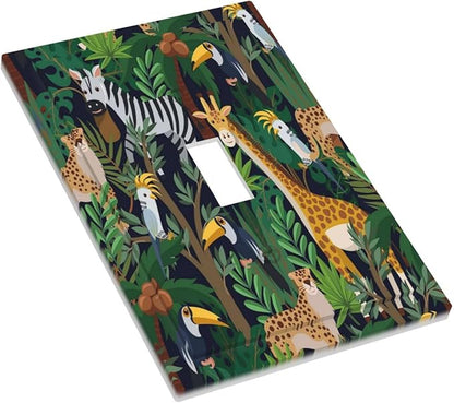 Cartoon Animal Zebra Leopard Giraffe Bird Leaf 1 Gang Nursery Light Switch Covers Decorative Single Toggle Wall Plate Switchcover Electrical Switchplate for Kidroom Bedroom Decor
