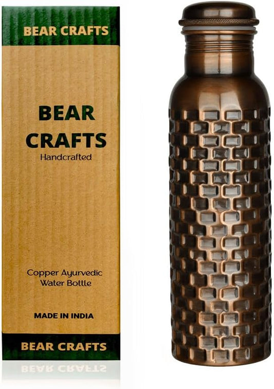 Ayurvedic Drinking Copper Water Bottle for Sports, Travel, Yoga & Everyday Use, Water Bottle for Gym, Office, Hiking, Outdoor Capacity 32 Oz (Design 5, 32 Oz)