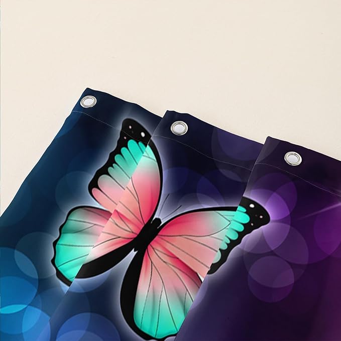 AILONEN Colorful Butterfly Shower Curtains,Gradient Butterfly Bath Curtain for Bathroom Decor,Polyester Waterproof with 12 Plastic Hooks 48" W*72" H