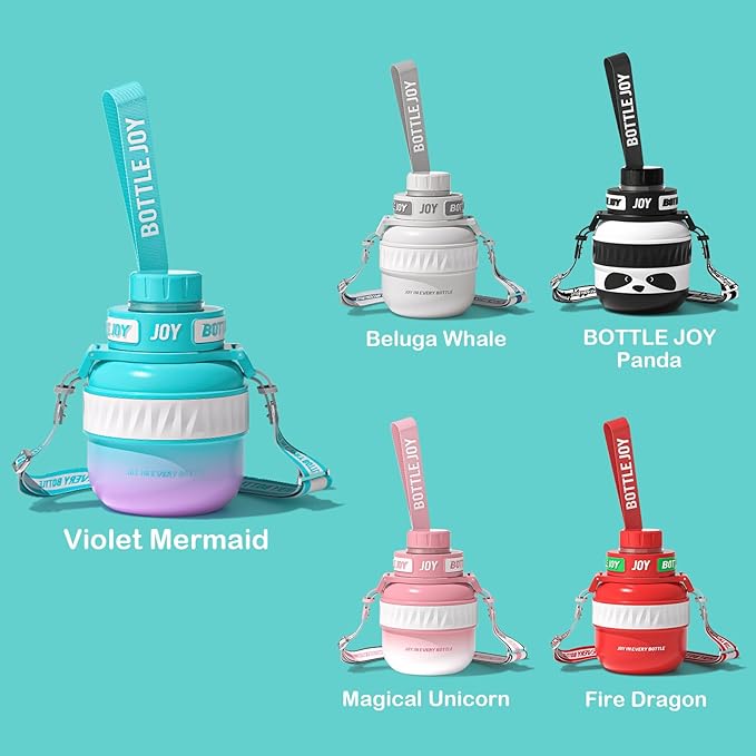 Stainless-Steel Water Bottle: Kids Water Bottle,Leakproof Lid, Perfect Sip, Double Insulated, Eco-Friendly, Dishwasher Safe & Stylish Strap, Gifts for Kids (Violet Mermaid, 16 oz)