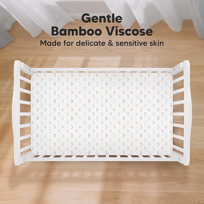 2-Pack Crib Sheets for Boys,Girls - Viscose Derived from Bamboo Fitted Crib Sheet, Organic Baby Crib Sheets, Crib Mattress Sheet,Toddler Bed Sheets,Baby Sheets for Crib Fitted Sheets(Jolly Rainbow)
