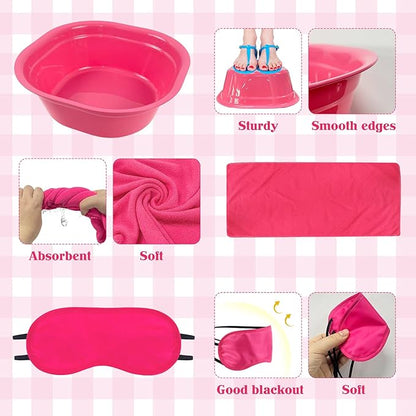 30 Pcs Kids Foot Spa Kit for Girls, Spa Party Supplies for Girls with 6 Pcs Foot Tub & 6 Pcs Pink Hand Towels & 6 Pcs Eye Masks & 6 Headbands & 6 Handbags for Girls Sleepover Slumber Party Supplies