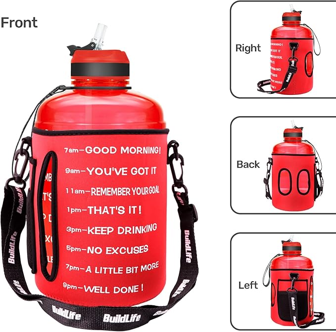 QuiFit Motivational Gallon Water Bottle - with Straw & Time Marker BPA Free Large Reusable Sport Water Jug with Handle for Fitness Outdoor Enthusiasts Leak-Proof
