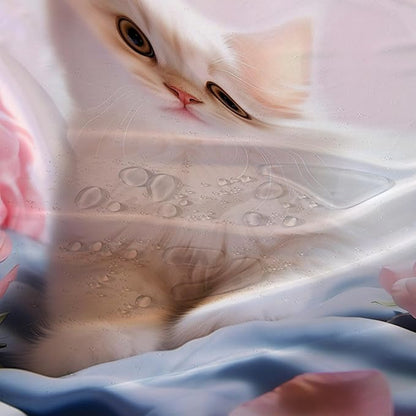 AILONEN 3D Beautiful Cat Shower Curtain,Kawaii Kitten Shower Curtain Set for Kids Boys Girls,Cat Lovers Animal Shower Curtain for Bathroom,Pink Rose Bath Curtain with Hooks,36" W*72" H