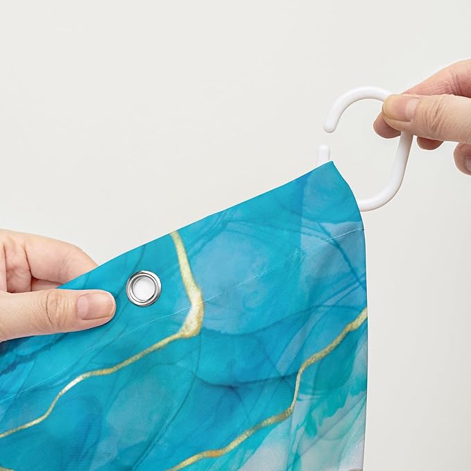 AILONEN Green Sea Turtle Shower Curtain,Cartoon Turtle and Water Plant Shower Curtain Set for Bathroom,Marble Theme Waterproof Fabric Shower Curtain with Hooks,72" W*72" H