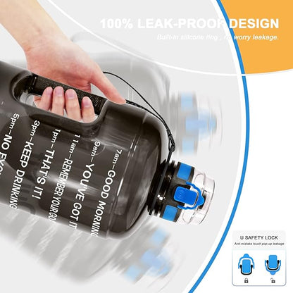 QuiFit 1 Gallon Water Bottle - 128 oz Water Bottle with Times to Drink - BPA Free Motivational Water Bottle with Infuser - Large Water Bottle - Sports Water Bottle 1 Gallon in Gym(Black, 1 Gallon)