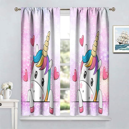 Kids Unicorn Curtains Kids Girls Boys Rainbow Unicorn Pattern Blackout Curtains Bedroom Curtains 42x54 Inches 2 Panels