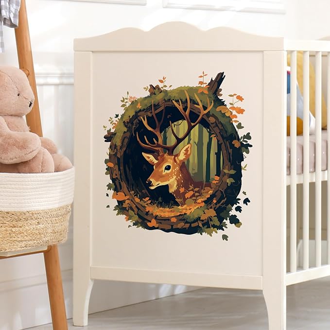 Deer in The Hole Wall Decal Nursery Animal Wall Sticker Removable Peel and Stick Wall Art Decor for Kid Baby Classroom Preschool Living Room Playroom Bedroom School
