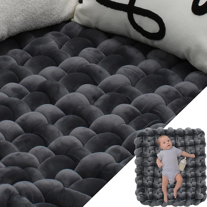 XHJRI Thickened Braided Knot Seat Mat, Knotted Floor Decorative Cushion, Handmade Baby Infant Playing Pad Nursery Rug (27.5 * 31.5 Inch,Dark Grey)