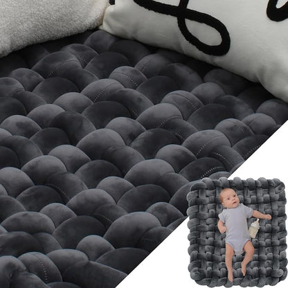 XHJRI Thickened Braided Knot Seat Mat, Knotted Floor Decorative Cushion, Handmade Baby Infant Playing Pad Nursery Rug (27.5 * 31.5 Inch,Dark Grey)