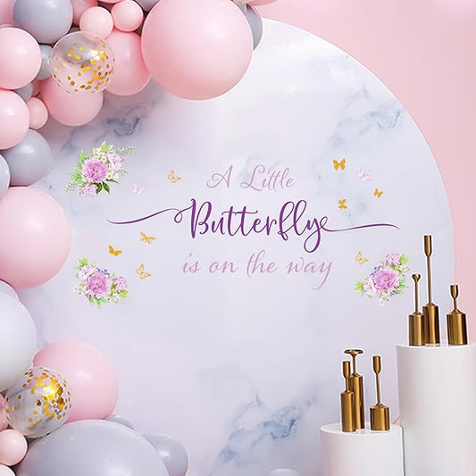 A Little Butterfly is on Her Way Baby Shower Decal - Butterfly Baby Shower Decorations, Colourful Butterfly Wall Decals Sign, Gender Reveal Girl or Boy Decal, Butterfly Baby Shower Backdrop