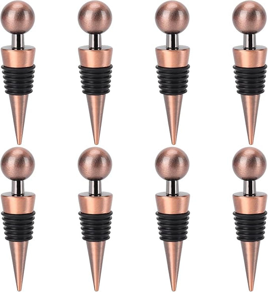 8Pcs Wine Stopper Bottle Stopper Wine Saver, Silicone Reusable Wine Corks, Wine Bottle Stopper for Bar, Camping, Party, Wedding (Bronze)