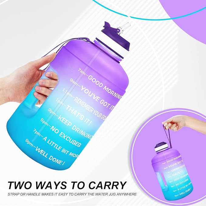 QuiFit Motivational Gallon Water Bottle - with Straw & Time Marker BPA Free Large Reusable Sport Water Jug with Handle for Fitness Outdoor Enthusiasts Leak-Proof