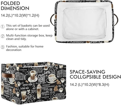 Wamika Black Coffee Beans Storage Basket Fabric Laundry Baskets Cappuccino Latte Chocolate Cocoa Storage Boxes Organizer Bag for Baby Cloth Dog Toy Book Storage Cubes Shelf Closet Bins 16x12x8 Inches