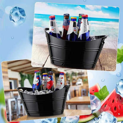 6 Pieces Ice Buckets Bulk, Plastic Ice Buckets with Handles, Oval Storage Tub, Large Capacity Ice Drink Bucket for Party Bar Wine Beer Champagne Beverage Bottle Cooler (Black,4.5 Liter)