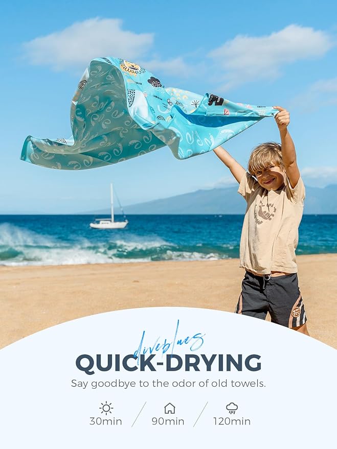 Kids Beach Towel 60''x30'', Quick Dry, Sand Free, Compact, Lightweight, Absorbent, Girls & Boys Large Microfiber Towels for Pool, Swim, Cruise Essentials, Lion