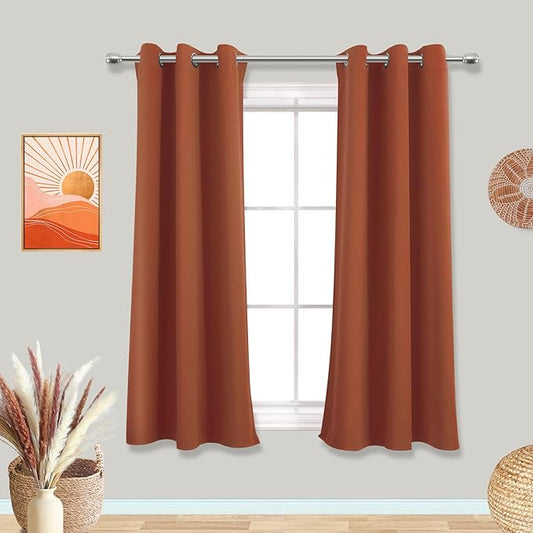 Mrs.Naturall Short Curtains for Bedroom Windows,Boho Blackout Cafe Kitchen Curtains 45 Inch Length,Burnt Orange