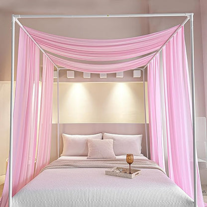 AIKASY Pink Bed Canopy Scarf for Twin - Luxury Sheer Canopy Bed Curtains with Light - Suitable for Four-Poster Bed, Metal Bed Frame, Wood Bed Frame -2pic