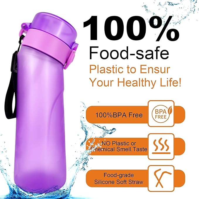 Air Water Bottle,750ML Scent Water Cup with 3 Flavour Pods,Leak Proof Sports Water Cup with Straw Suitable for Outdoor Sports,Gifts From Friends, Birthday Gifts (New Purple + 3pods)