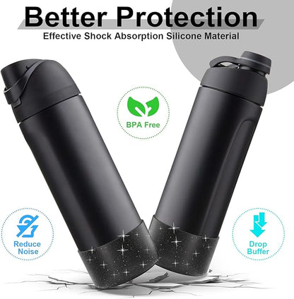 2PCS Silicone Water Bottle Boot for Owala 24oz 32oz 40oz, Anti-Slip Protective Sleeve Bottom Bumper Protector for FreeSip, Twist, and Flip Stainless Steel Water Bottles