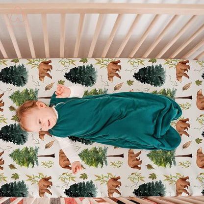 ACRABROS Crib Sheets for Girl Boy: Stretchy Baby Fitted Crib Mattress Sheets Sets 2 Pack Standard Size Ultra Soft Neutral, Bears &Forest