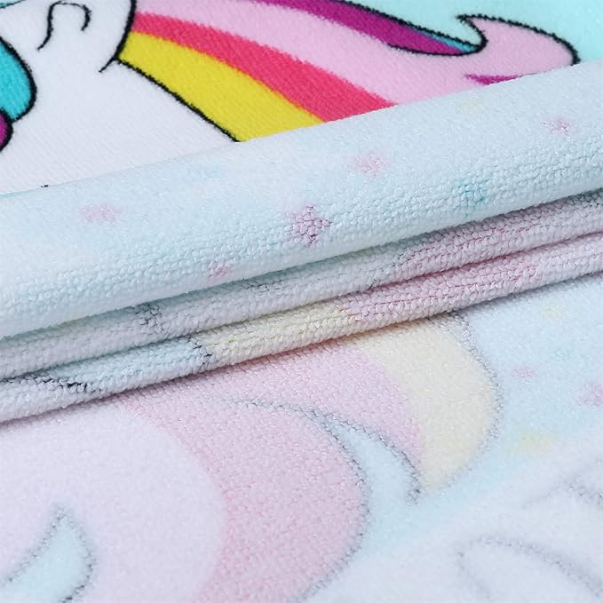 2Pcs Unicorn and Mermaid Kids Bath Pool Beach Hooded Poncho Super Soft & Absorbent Towel with Drawstring Bag, 24 x 24 Inches