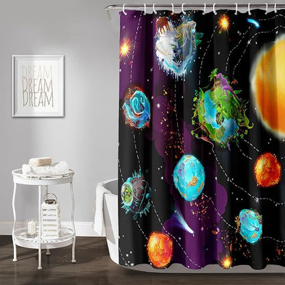 AILONEN Galaxy Shower Curtains for Boys,Solar System Bath Curtains,Outer Space Curtains for Bathroom Decor, 72" W*78" H Polyester Waterproof with 12 Hooks