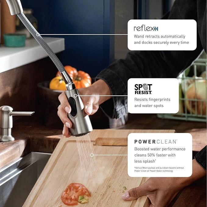 Moen Haelyn Spot Resist Stainless Touchless Single-Handle Pull-Down Sprayer Kitchen Faucet with Soap Dispenser, Features Power Clean for a Faster Wash, 87627EWSRS